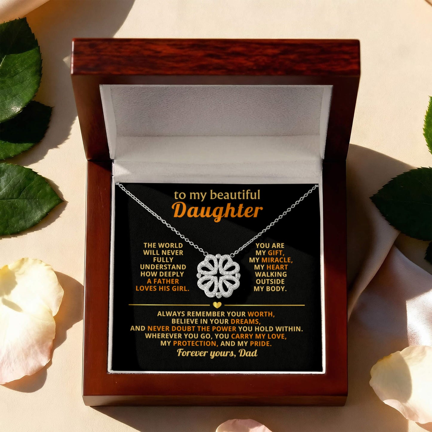 To My Beautiful Daughter, The World Will Never Fully Understand How Deeply A Father Loved His Girl - Magnetic Hearts Necklace