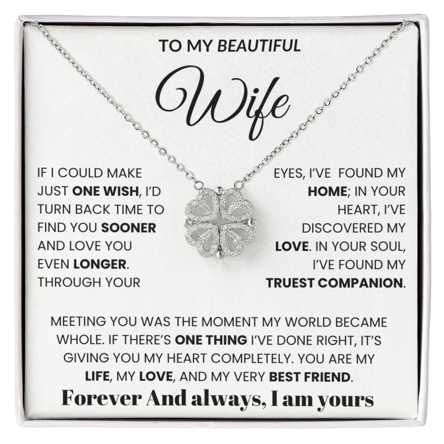 To My Beautiful Wife, If I Could Make Just One Wish - Magnetic Hearts Necklace
