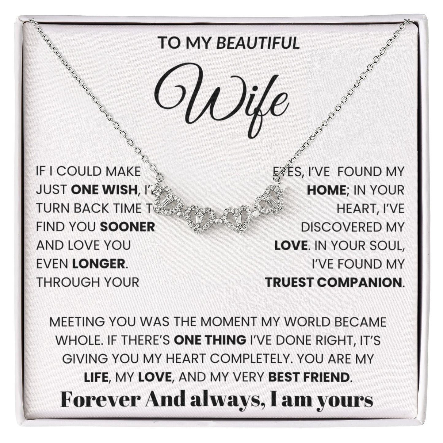To My Beautiful Wife, If I Could Make Just One Wish - Magnetic Hearts Necklace