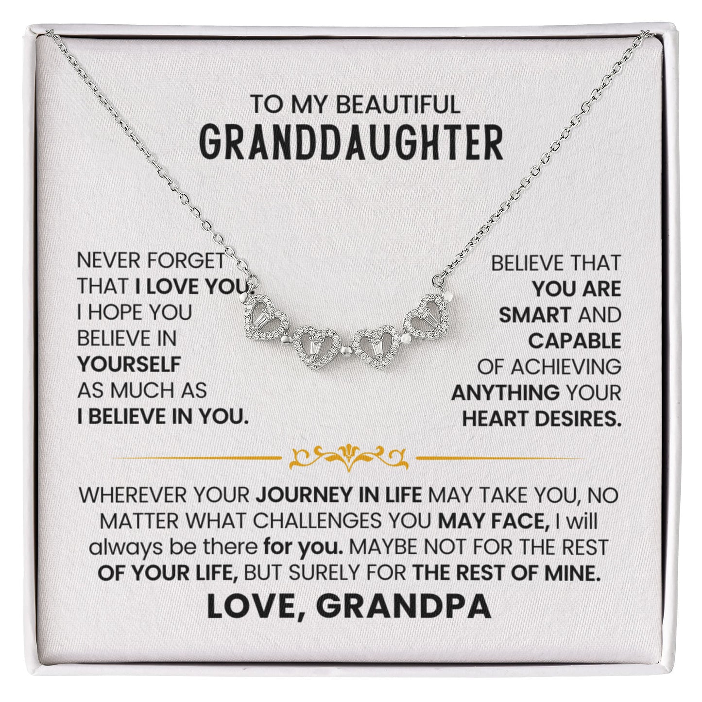 To My Beautiful Granddaughter, Never Forget That I Love You - Magnetic Hearts Necklace