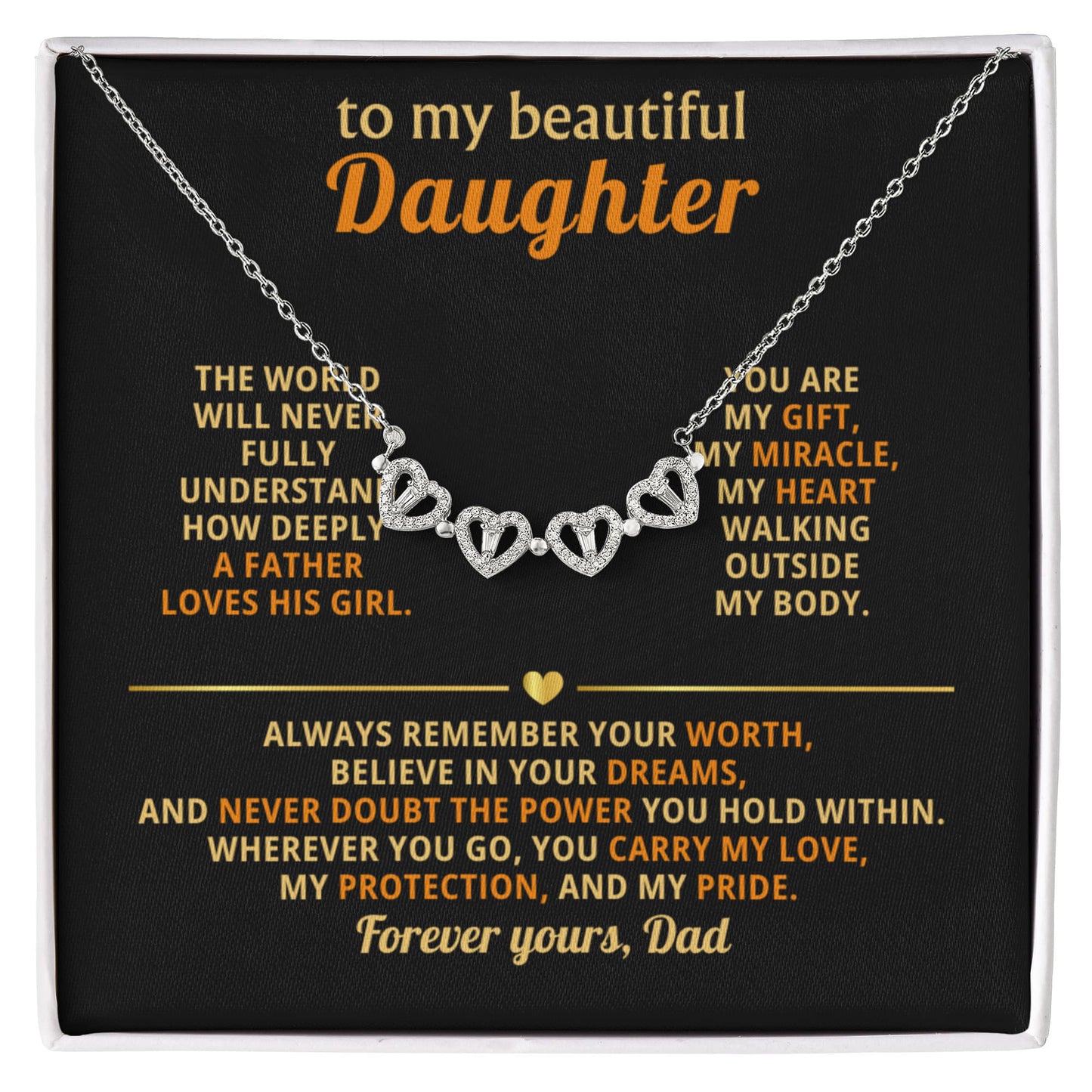 To My Beautiful Daughter, The World Will Never Fully Understand How Deeply A Father Loved His Girl - Magnetic Hearts Necklace