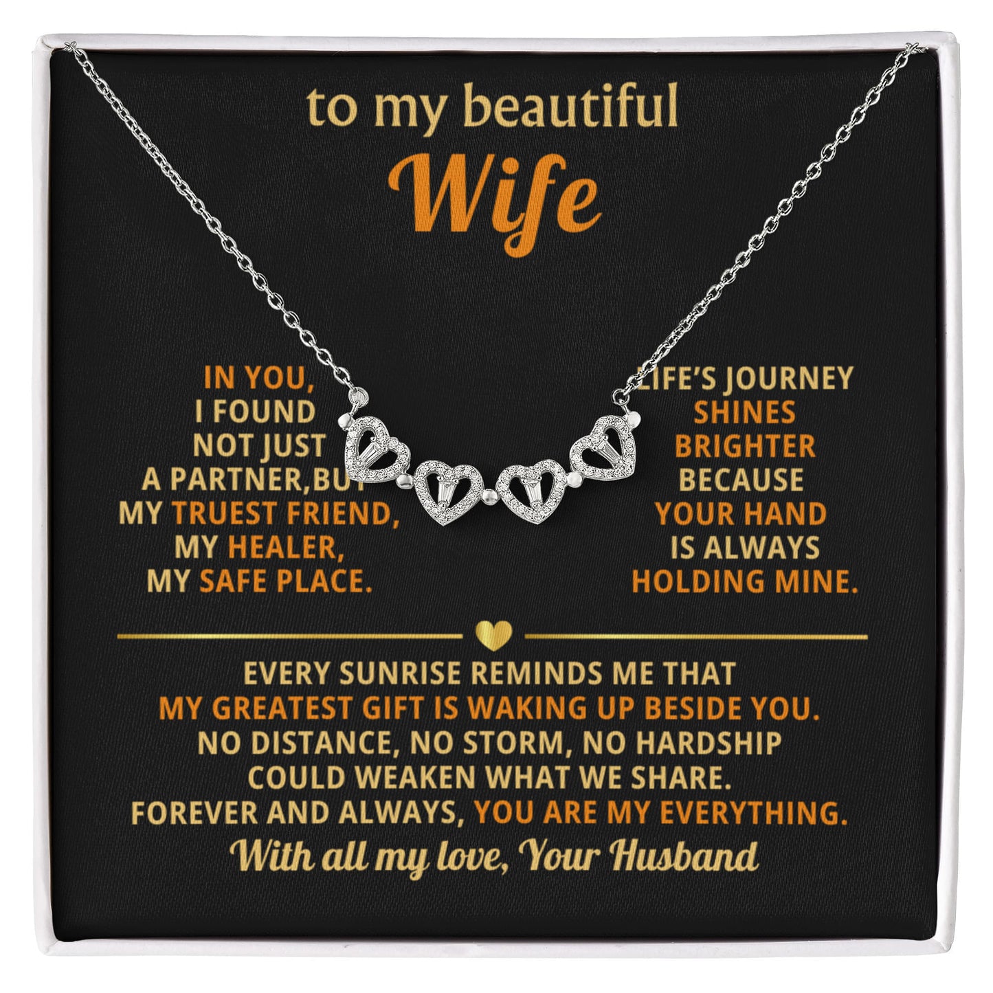 To My Beautiful Wife - Magnetic Hearts Necklace