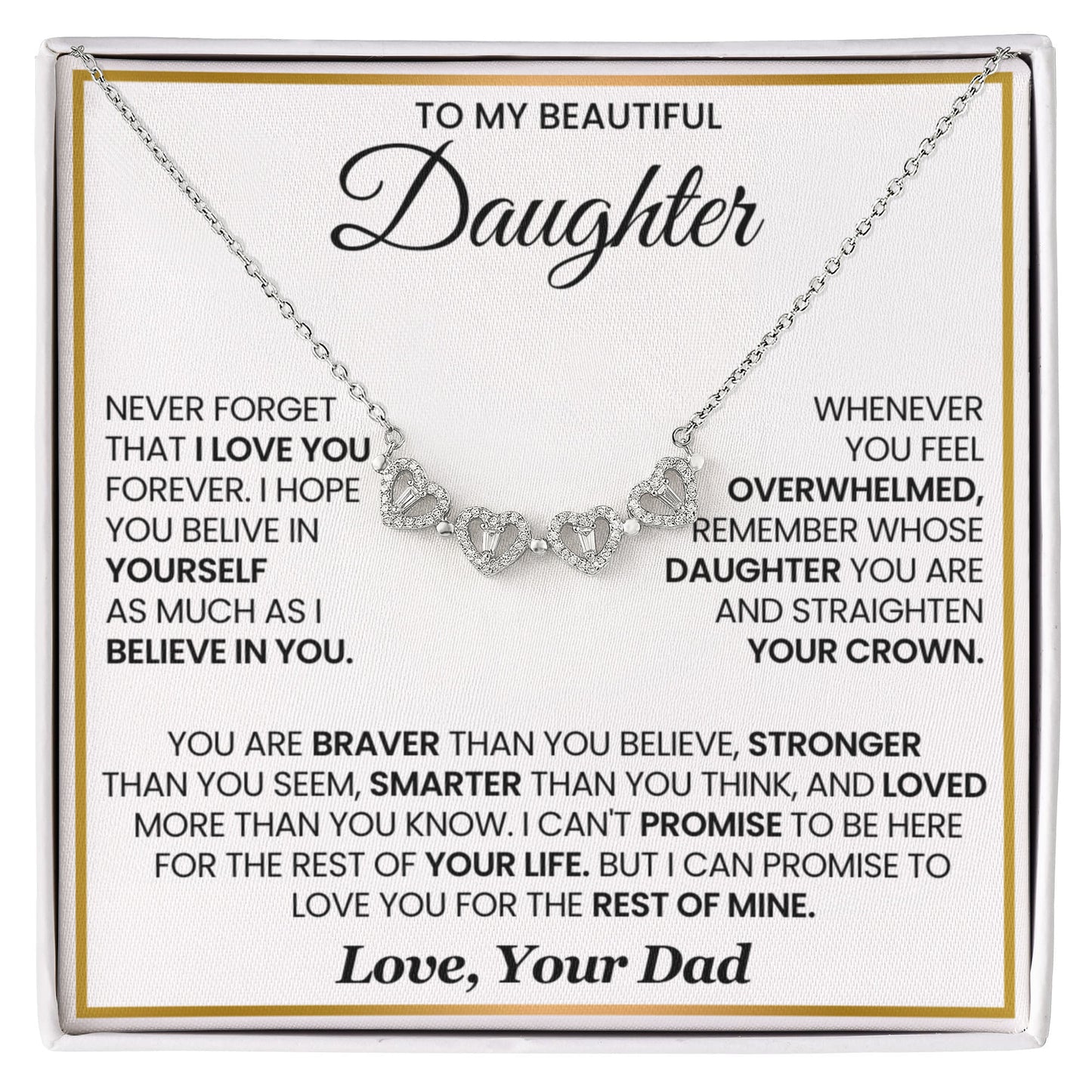 To My Beautiful Daughter, Never Forget That I Love You - Magnetic Hearts Necklace