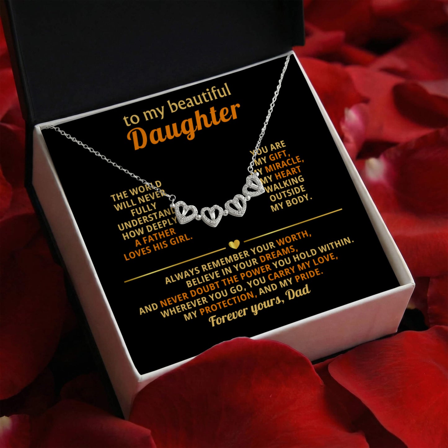 To My Beautiful Daughter, The World Will Never Fully Understand How Deeply A Father Loved His Girl - Magnetic Hearts Necklace