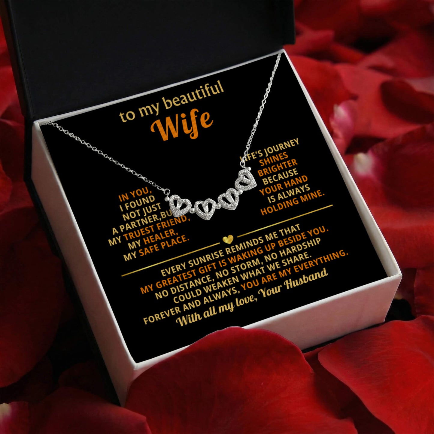 To My Beautiful Wife - Magnetic Hearts Necklace