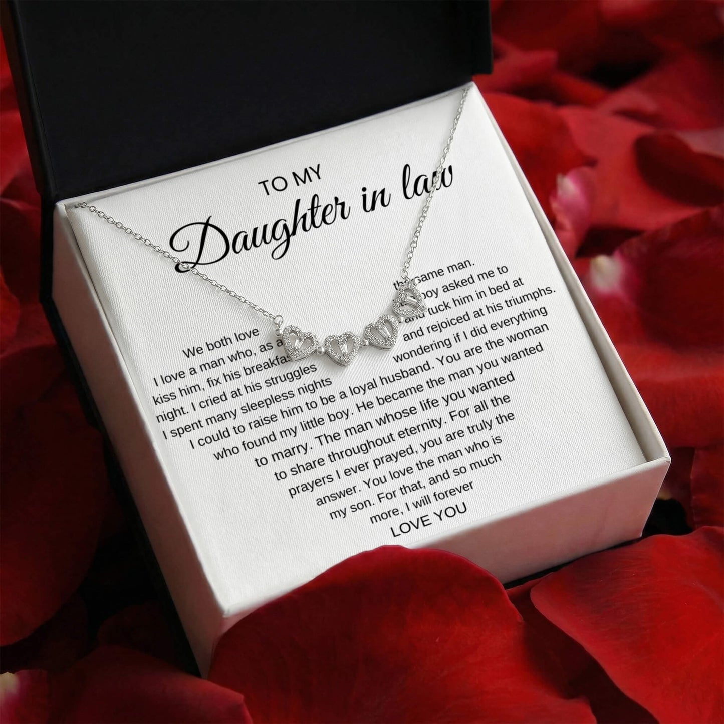 To My Daughter-In-Law, We Both Love A Man - Magnetic Hearts Necklace
