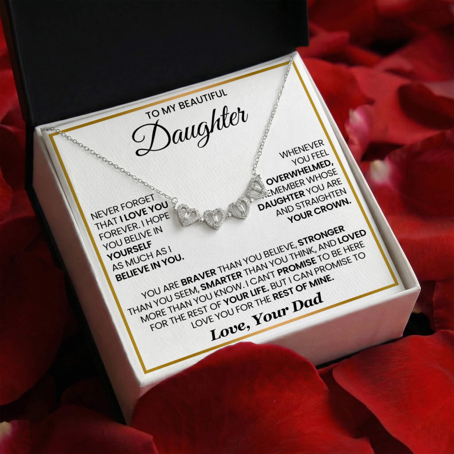 To My Beautiful Daughter, Never Forget That I Love You - Magnetic Hearts Necklace
