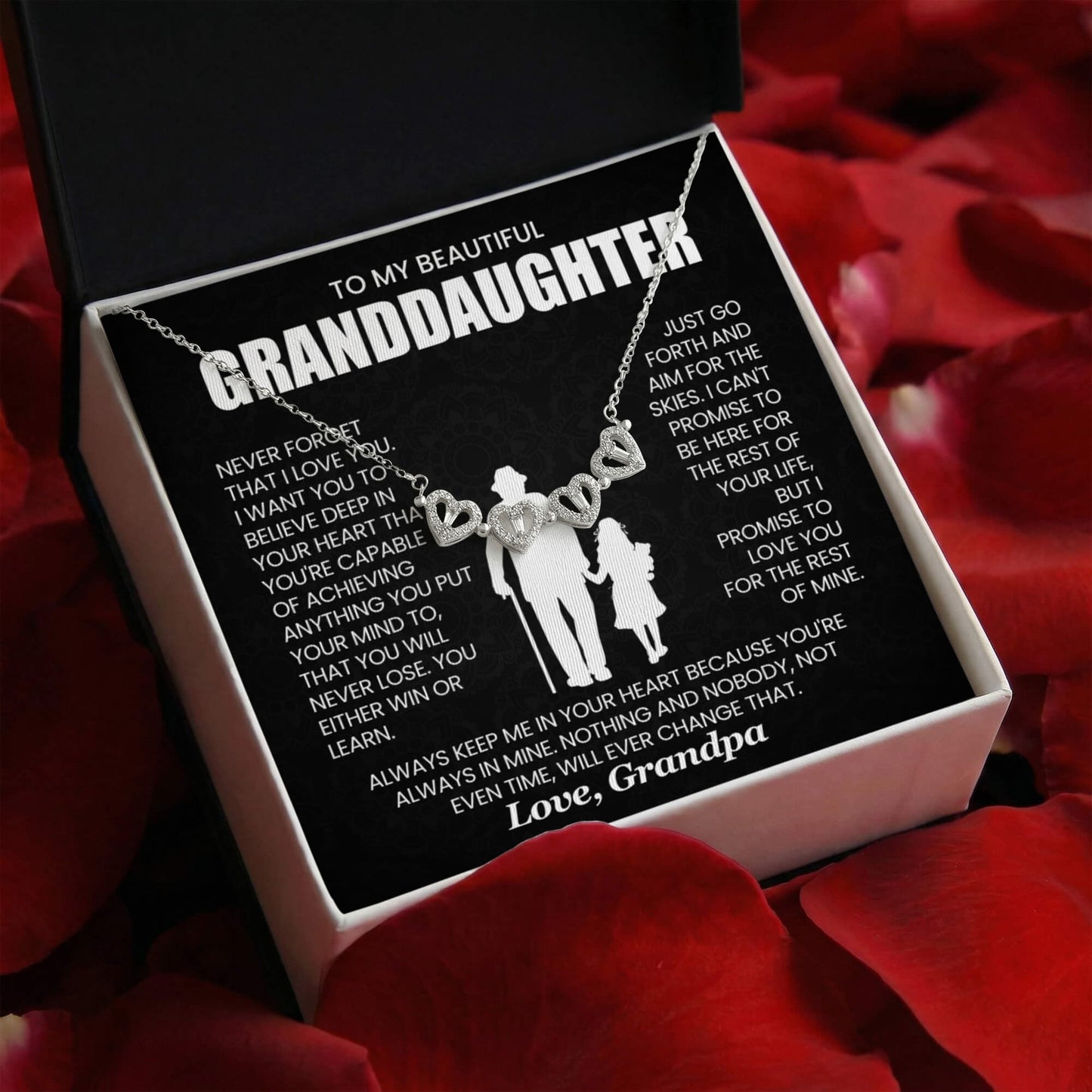 To My Beautiful Granddaughter, Never Forget That I Love You - Magnetic Hearts Necklace