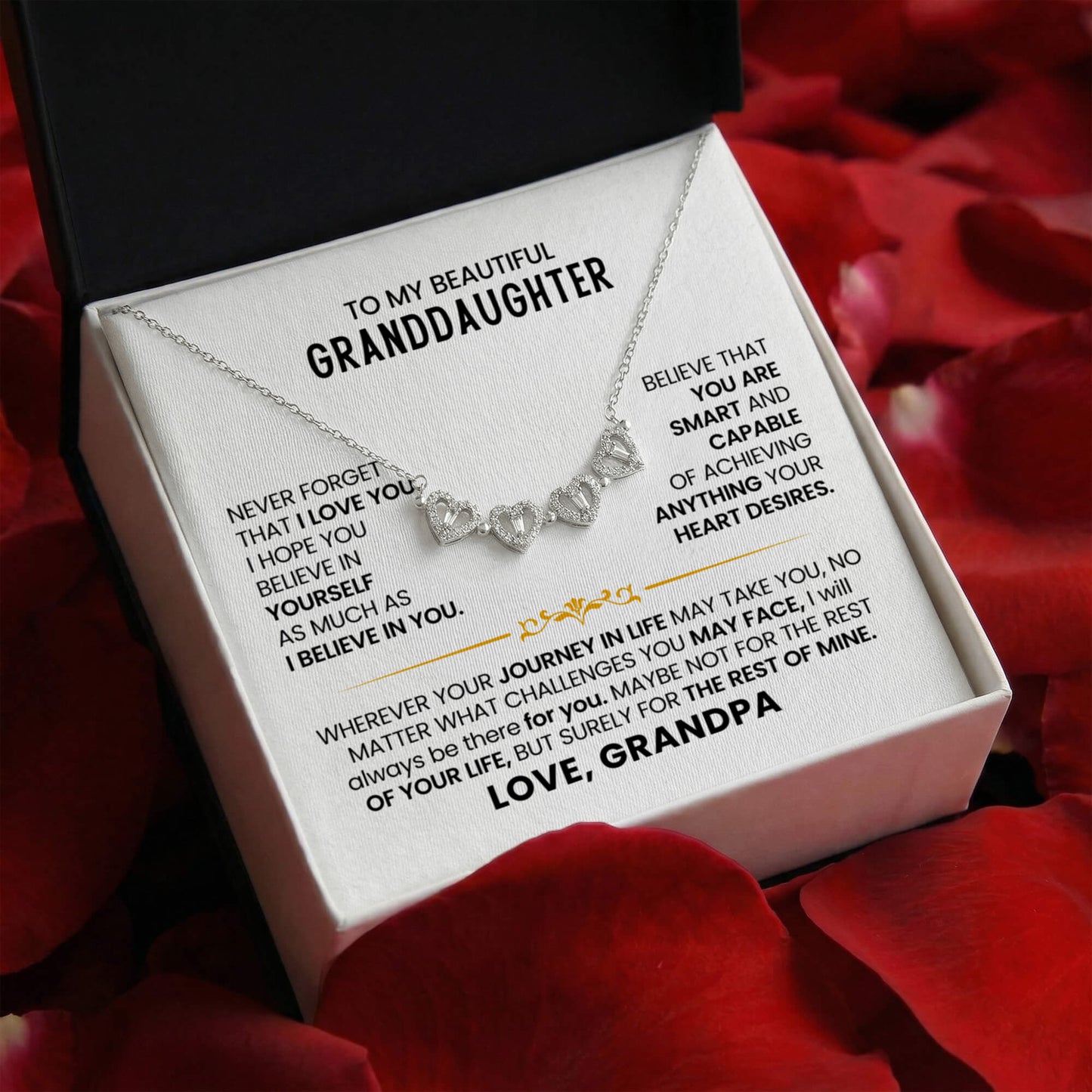 To My Beautiful Granddaughter, Never Forget That I Love You - Magnetic Hearts Necklace