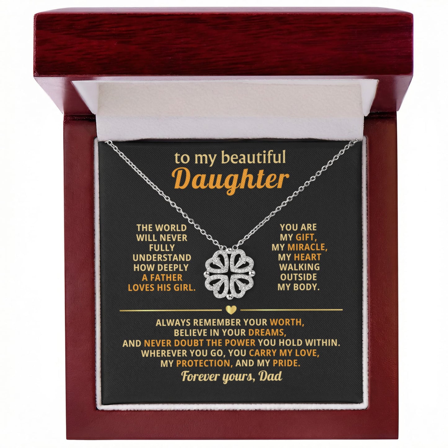 To My Beautiful Daughter, The World Will Never Fully Understand How Deeply A Father Loved His Girl - Magnetic Hearts Necklace