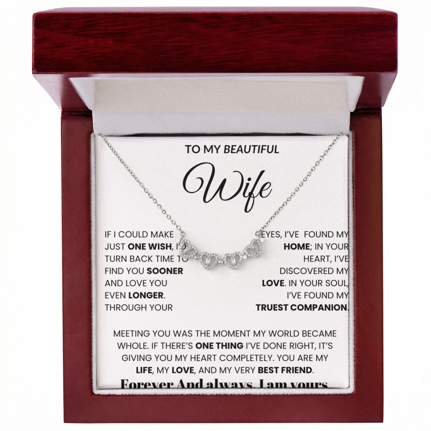 To My Beautiful Wife, If I Could Make Just One Wish - Magnetic Hearts Necklace