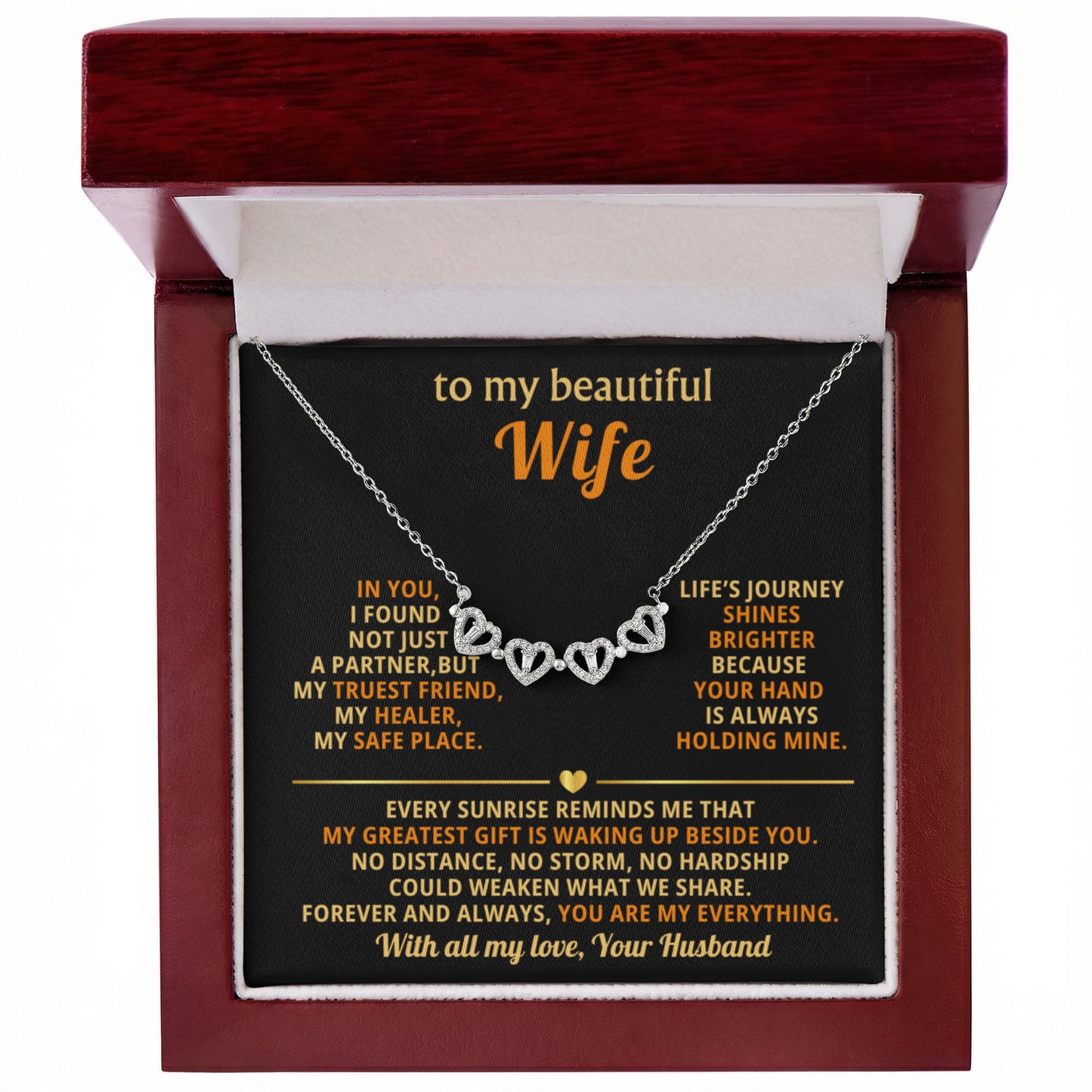 To My Beautiful Wife - Magnetic Hearts Necklace
