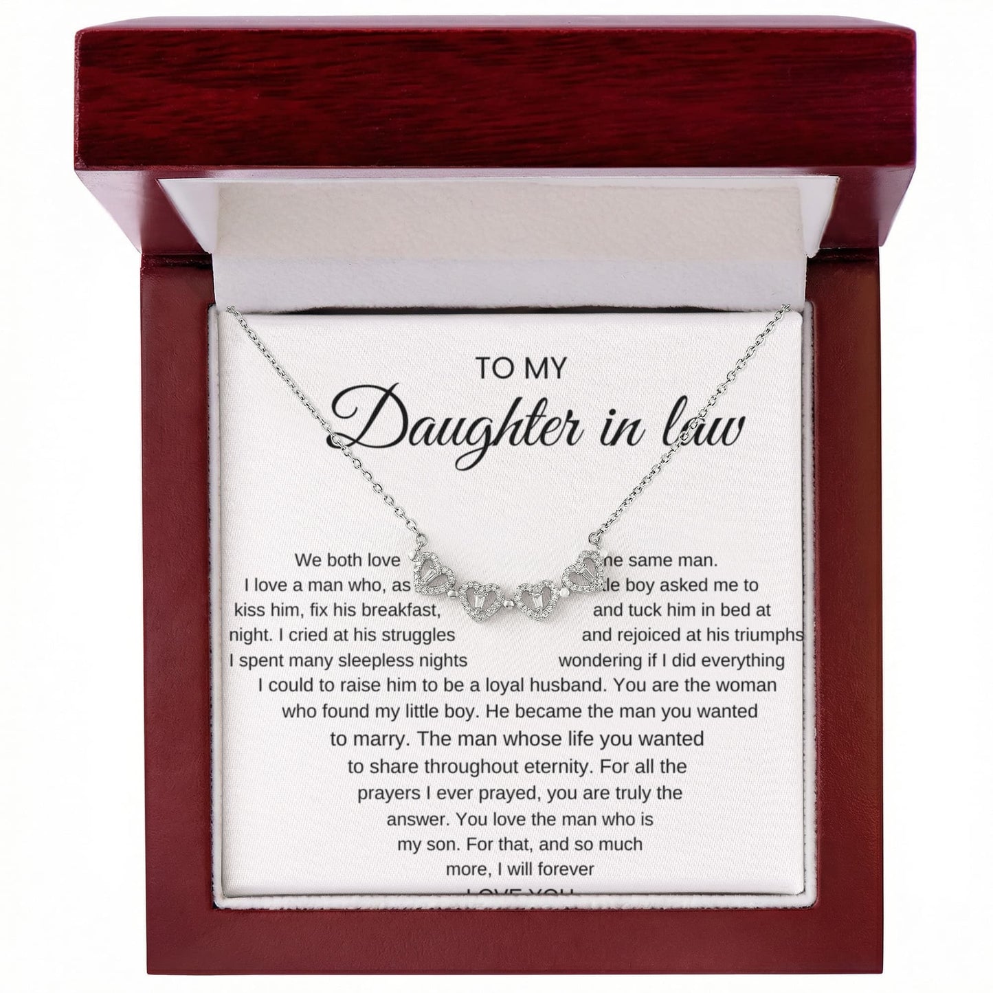 To My Daughter-In-Law, We Both Love A Man - Magnetic Hearts Necklace