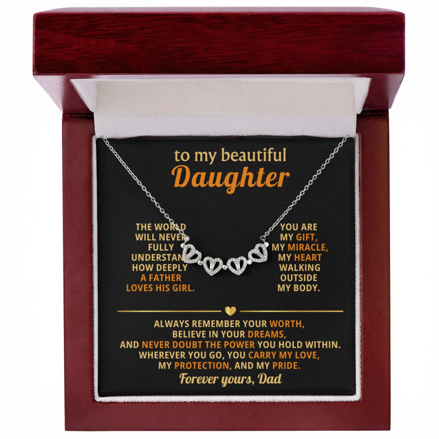 To My Beautiful Daughter, The World Will Never Fully Understand How Deeply A Father Loved His Girl - Magnetic Hearts Necklace