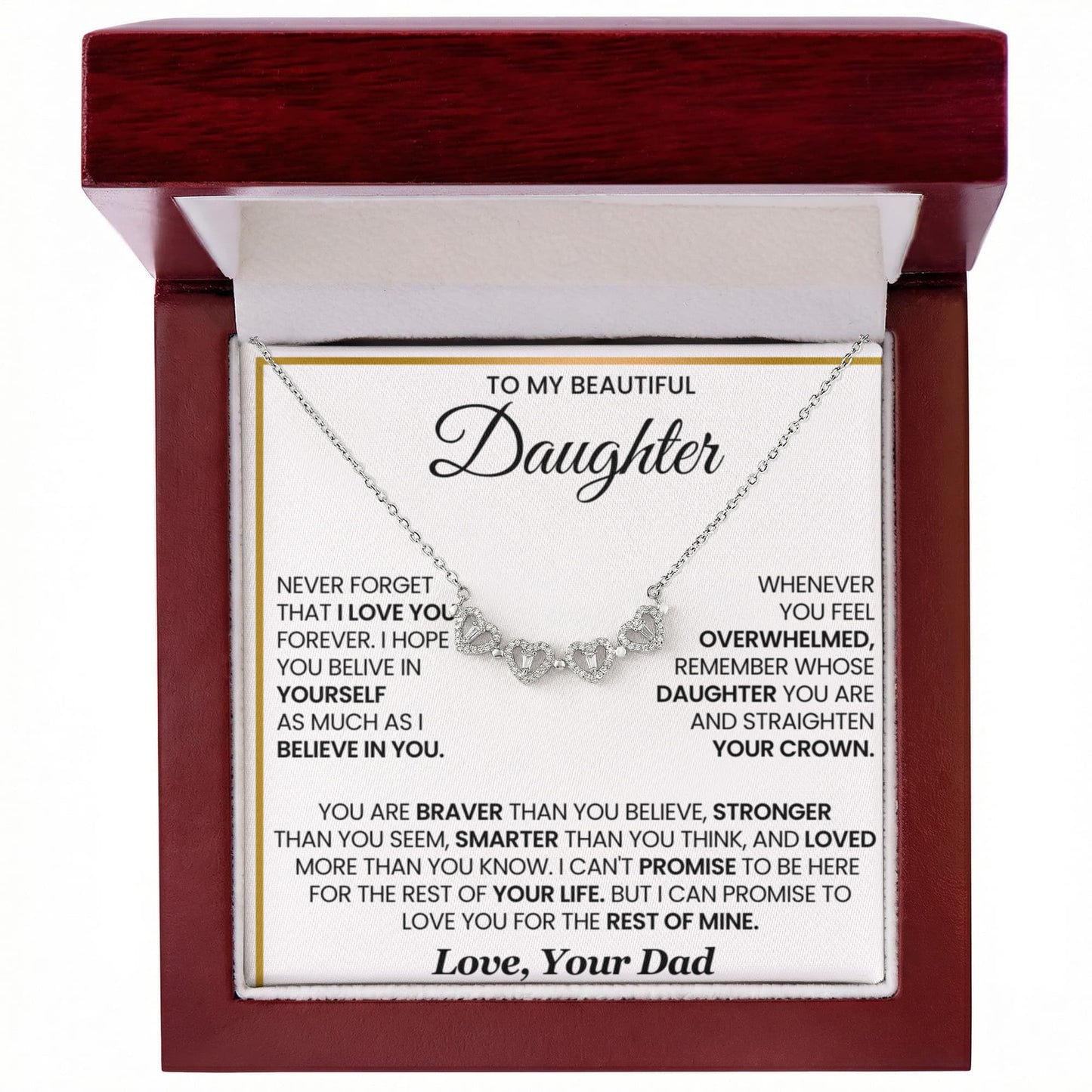To My Beautiful Daughter, Never Forget That I Love You - Magnetic Hearts Necklace