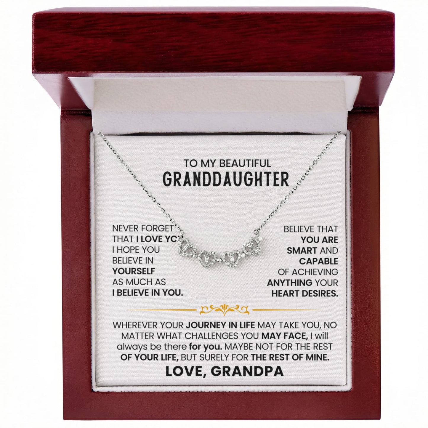 To My Beautiful Granddaughter, Never Forget That I Love You - Magnetic Hearts Necklace