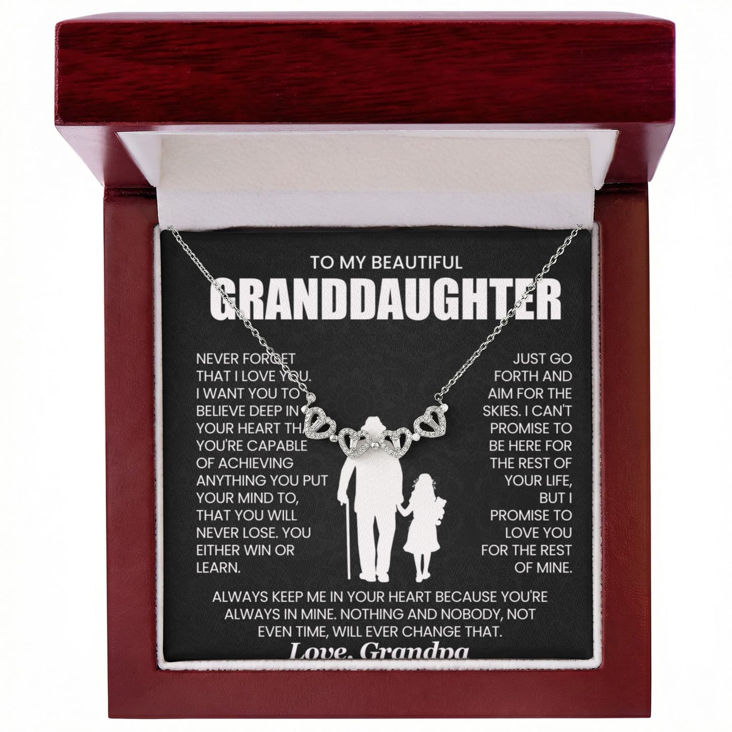 To My Beautiful Granddaughter, Never Forget That I Love You - Magnetic Hearts Necklace