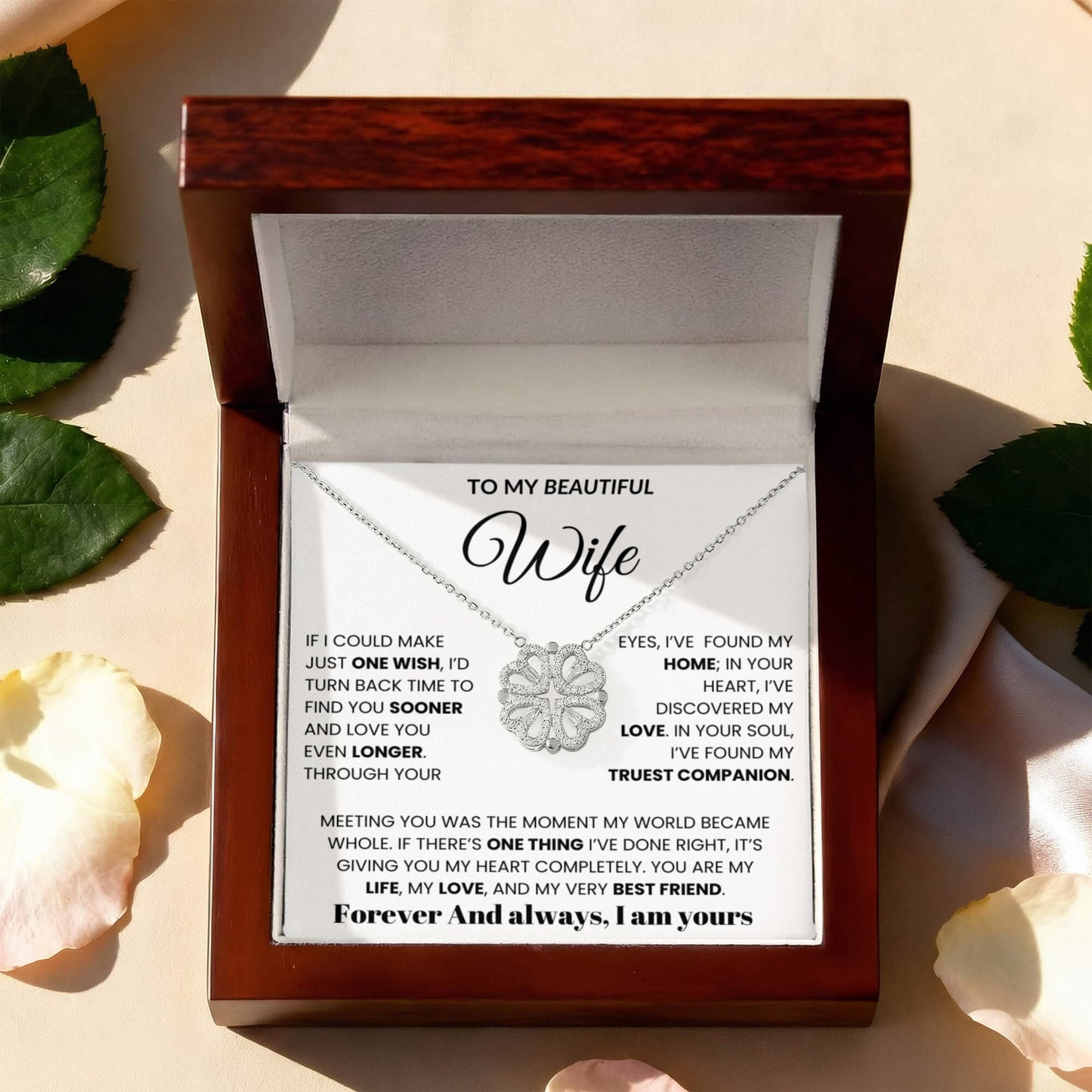 To My Beautiful Wife, If I Could Make Just One Wish - Magnetic Hearts Necklace