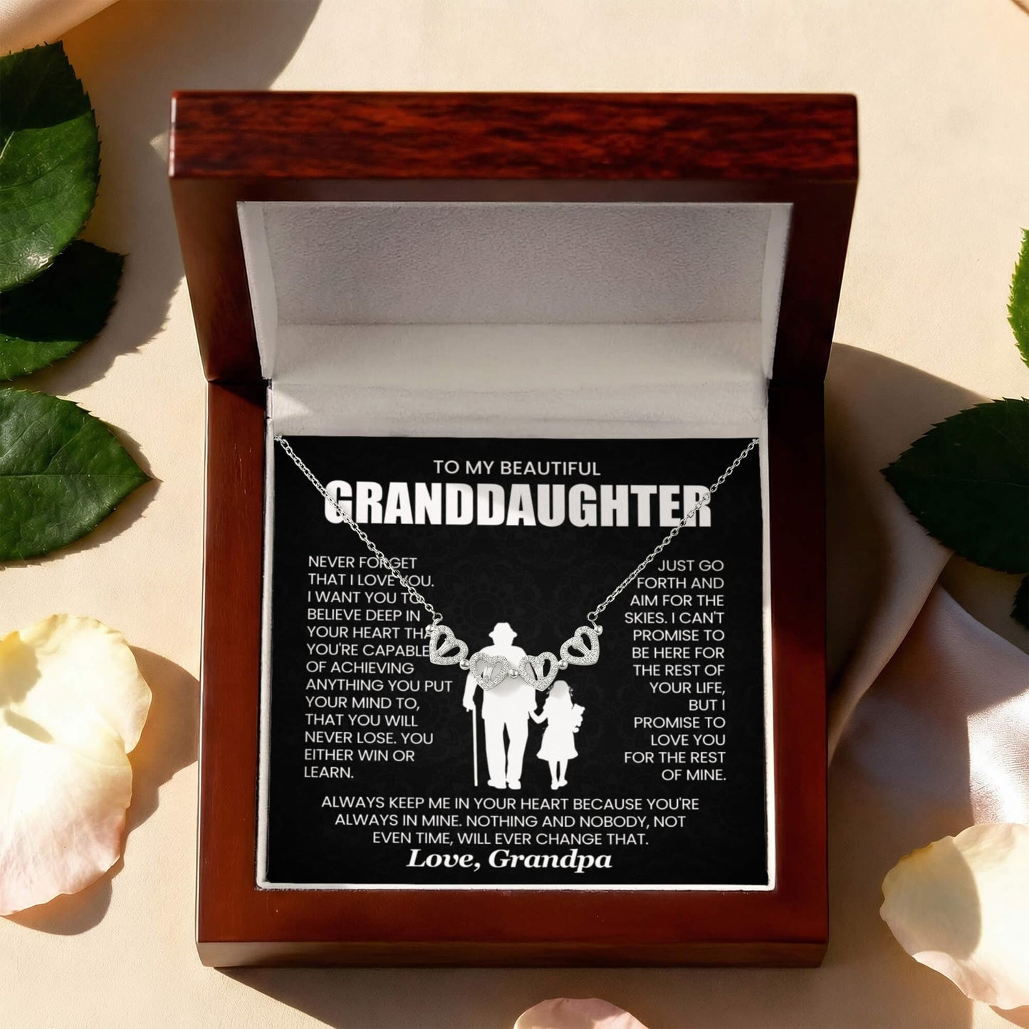To My Beautiful Granddaughter, Never Forget That I Love You - Magnetic Hearts Necklace