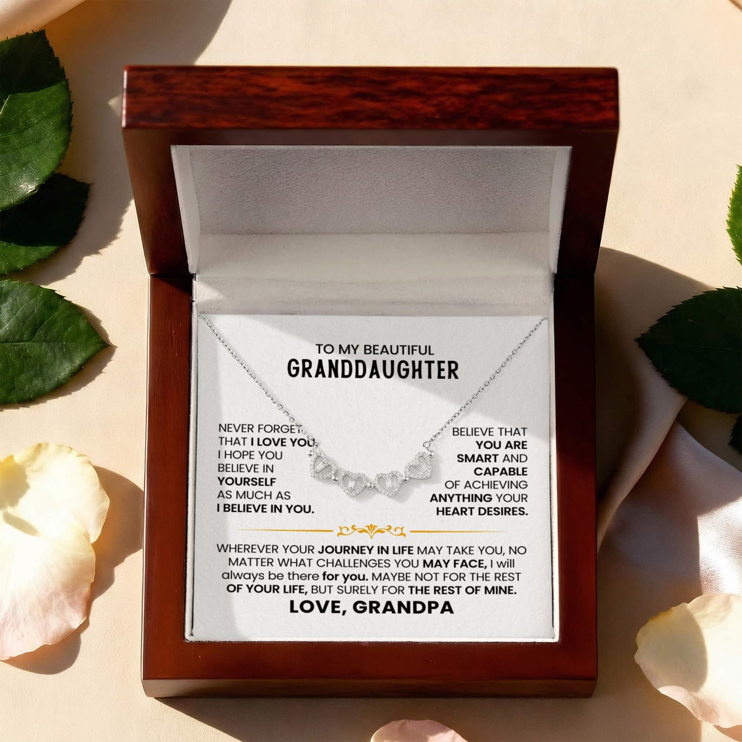 To My Beautiful Granddaughter, Never Forget That I Love You - Magnetic Hearts Necklace