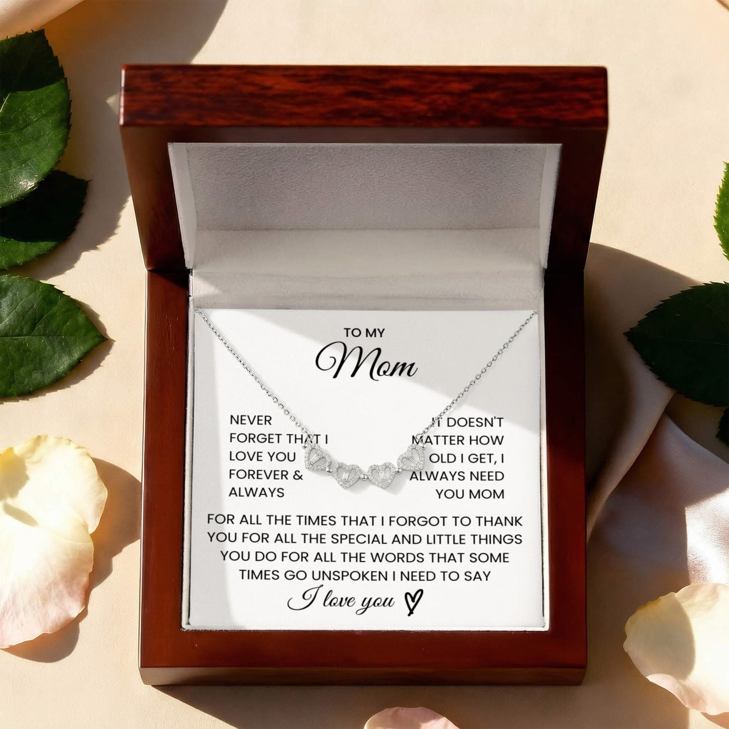 To My Mom, Never Forget That I Love You - Magnetic Hearts Necklace