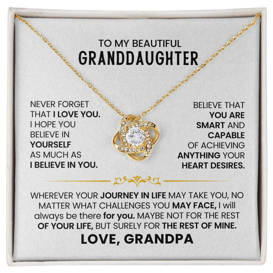 To My Beautiful Granddaughter, Never Forget That I Love You - Love Knot Necklace