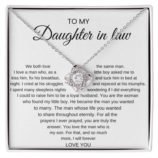 To My Daughter-In-Law, We Both Love The Same Man - Love Knot Necklace