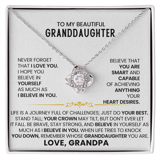 To My Beautiful Granddaughter - Life Is A Journey Full Of Challenges - Love Knot Necklace