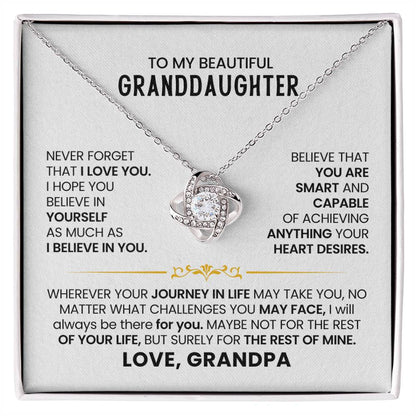 To My Beautiful Granddaughter, Never Forget That I Love You - Love Knot Necklace