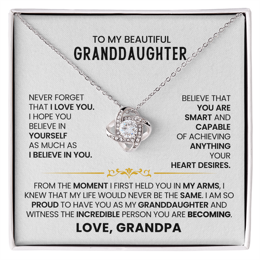 To My Beautiful Granddaughter, I Am So Proud To Have You - Love Knot Necklace