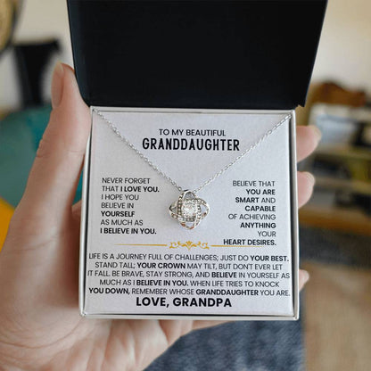 To My Beautiful Granddaughter - Life Is A Journey Full Of Challenges - Love Knot Necklace
