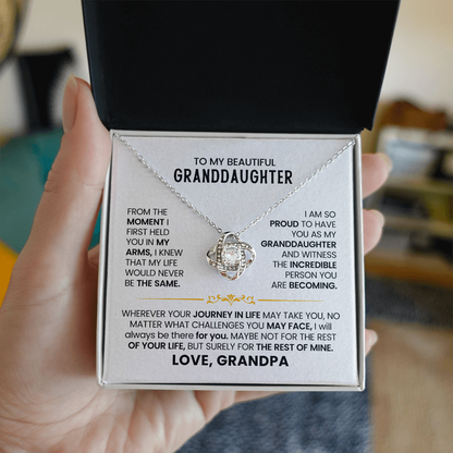 To My Beautiful Granddaughter - From The  Moment I  First Held  You In My Arms - Love Knot Necklace