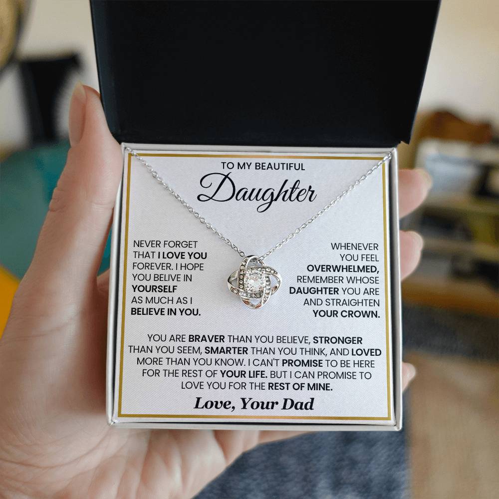 To My Beautiful Daughter, Never Forget That I Love You - Love Knot Necklace