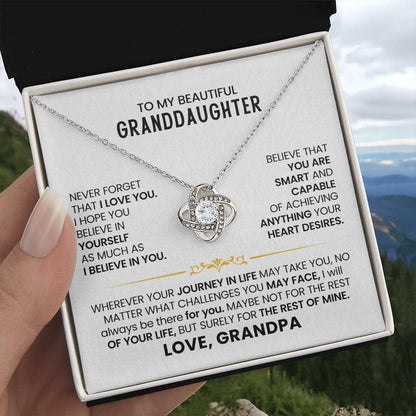 To My Beautiful Granddaughter, Never Forget That I Love You - Love Knot Necklace