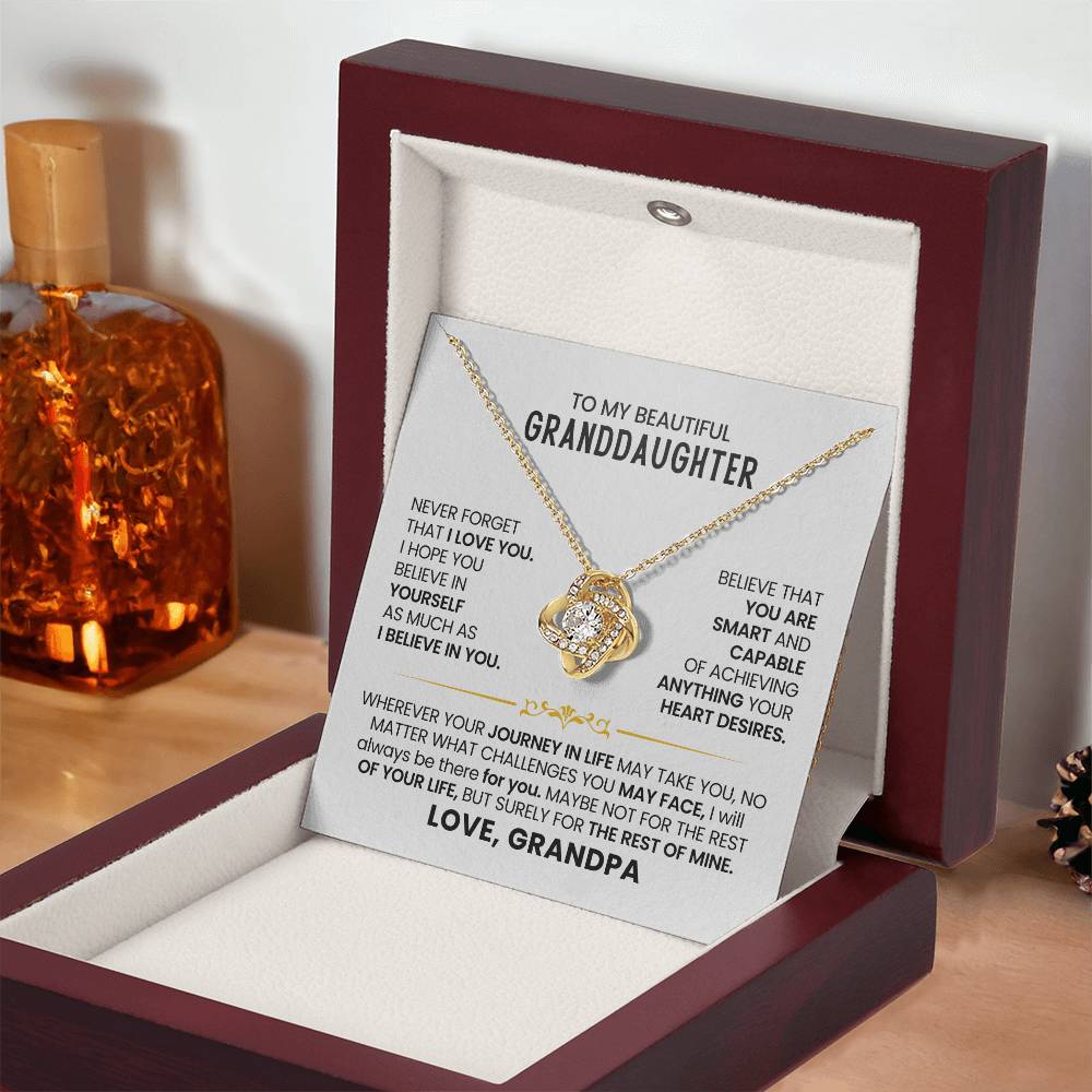 To My Beautiful Granddaughter, Never Forget That I Love You - Love Knot Necklace