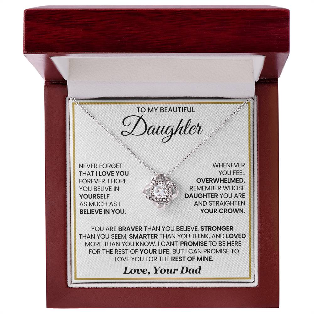 To My Beautiful Daughter, Never Forget That I Love You - Love Knot Necklace