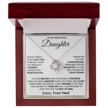 To My Beautiful Daughter, Never Forget That I Love You - Love Knot Necklace