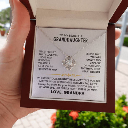 To My Beautiful Granddaughter, Never Forget That I Love You - Love Knot Necklace