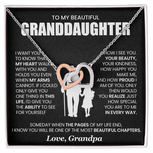 To My Granddaughter, I Want You To Know That My Heart Walks With You - Interlocking Hearts Necklace