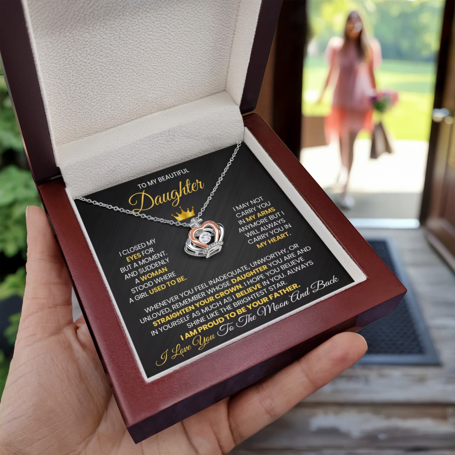 Dad To Daughter Gift - Straighten Your Crown Necklace