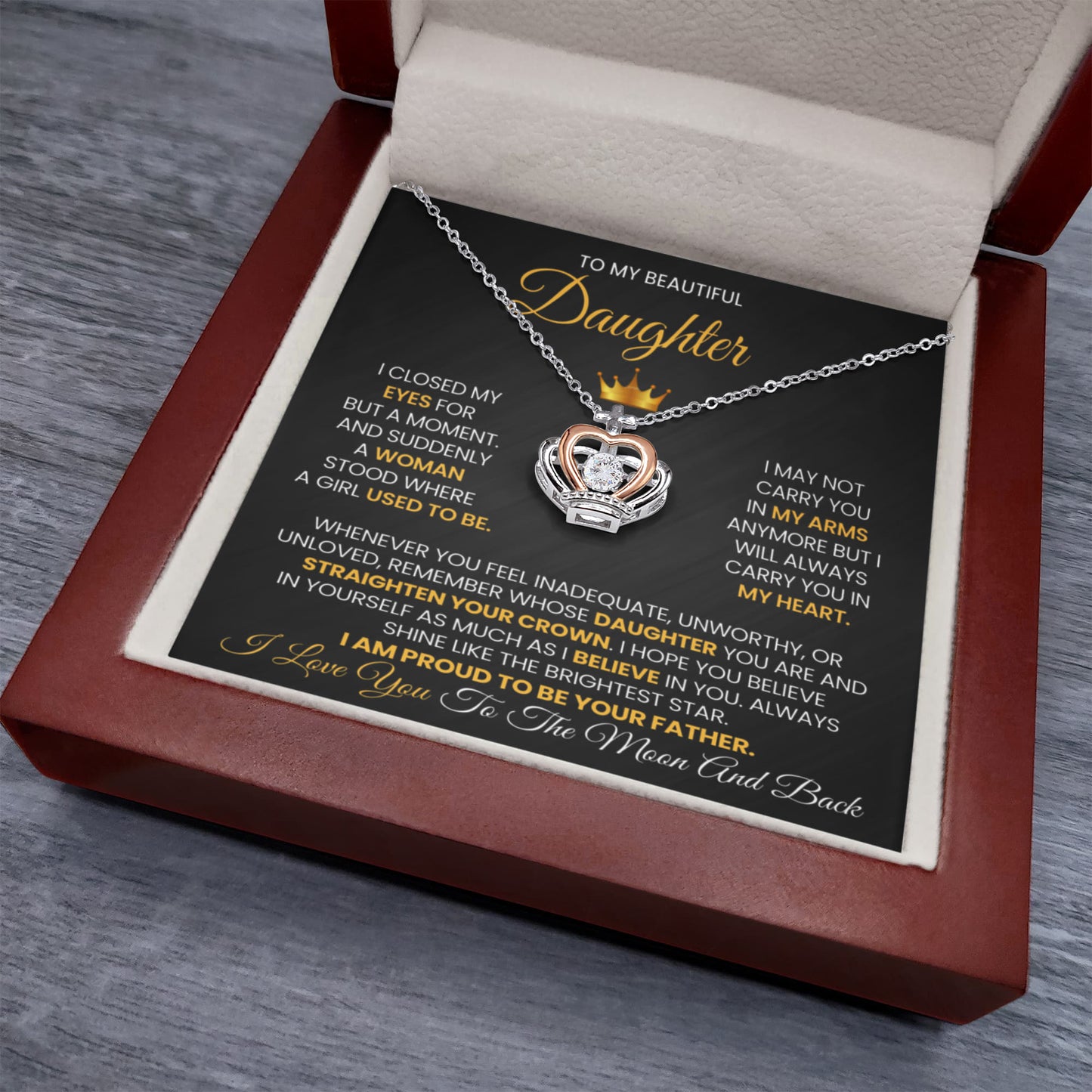 Dad To Daughter Gift - Straighten Your Crown Necklace