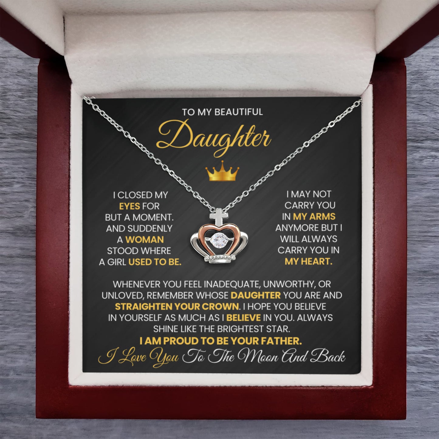 Dad To Daughter Gift - Straighten Your Crown Necklace