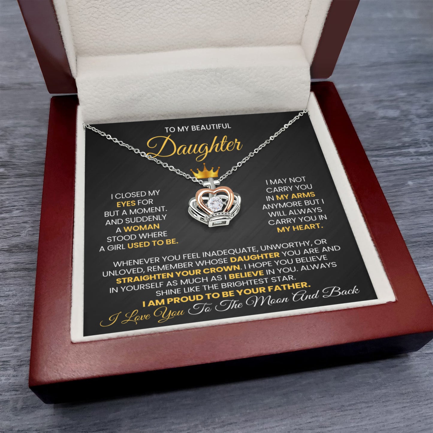 Dad To Daughter Gift - Straighten Your Crown Necklace