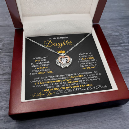 Dad To Daughter Gift - Straighten Your Crown Necklace