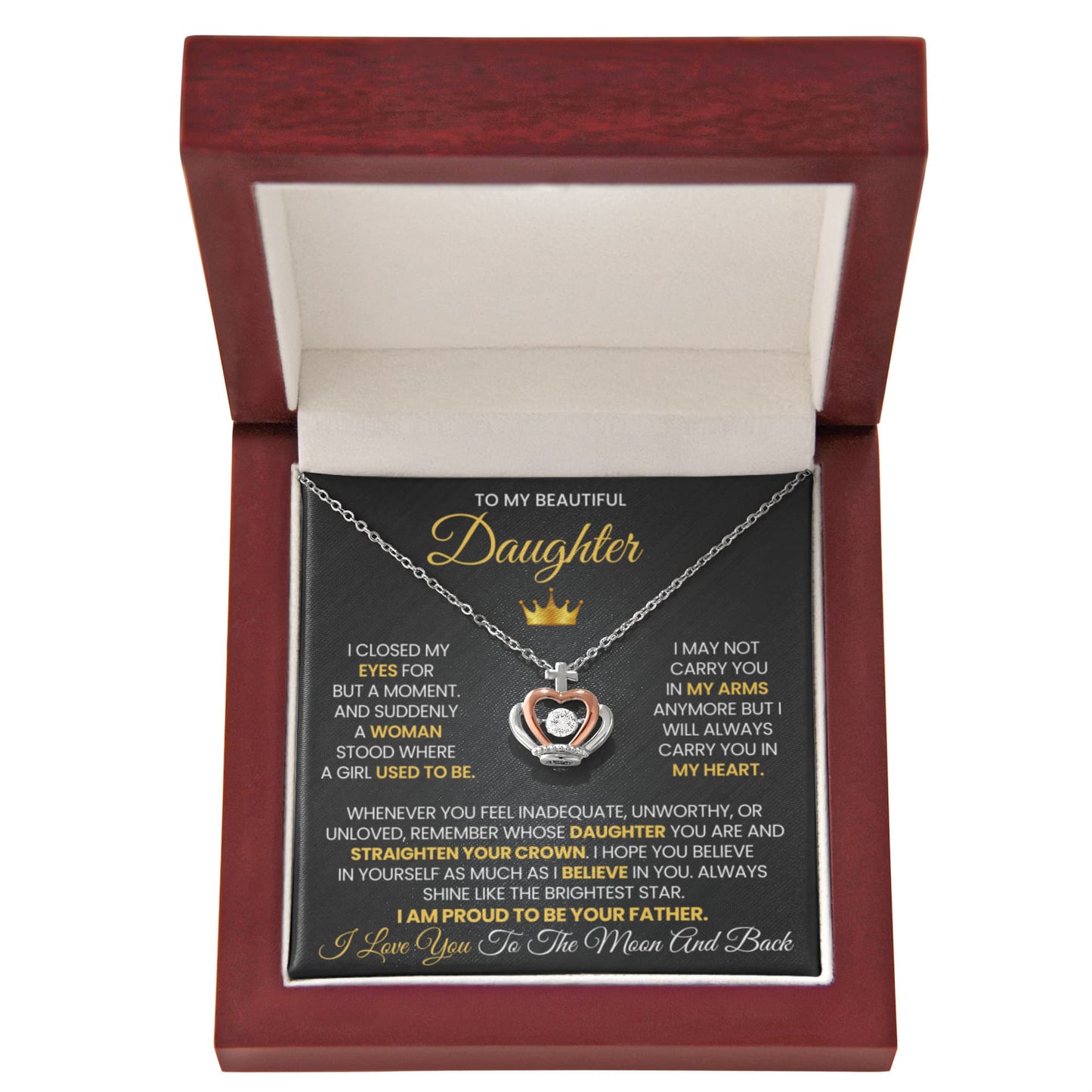 Dad To Daughter Gift - Straighten Your Crown Necklace