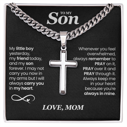 To My Son, Pray on It, Pray Over It And Pray Through It - Cross  Cuban Link Chain