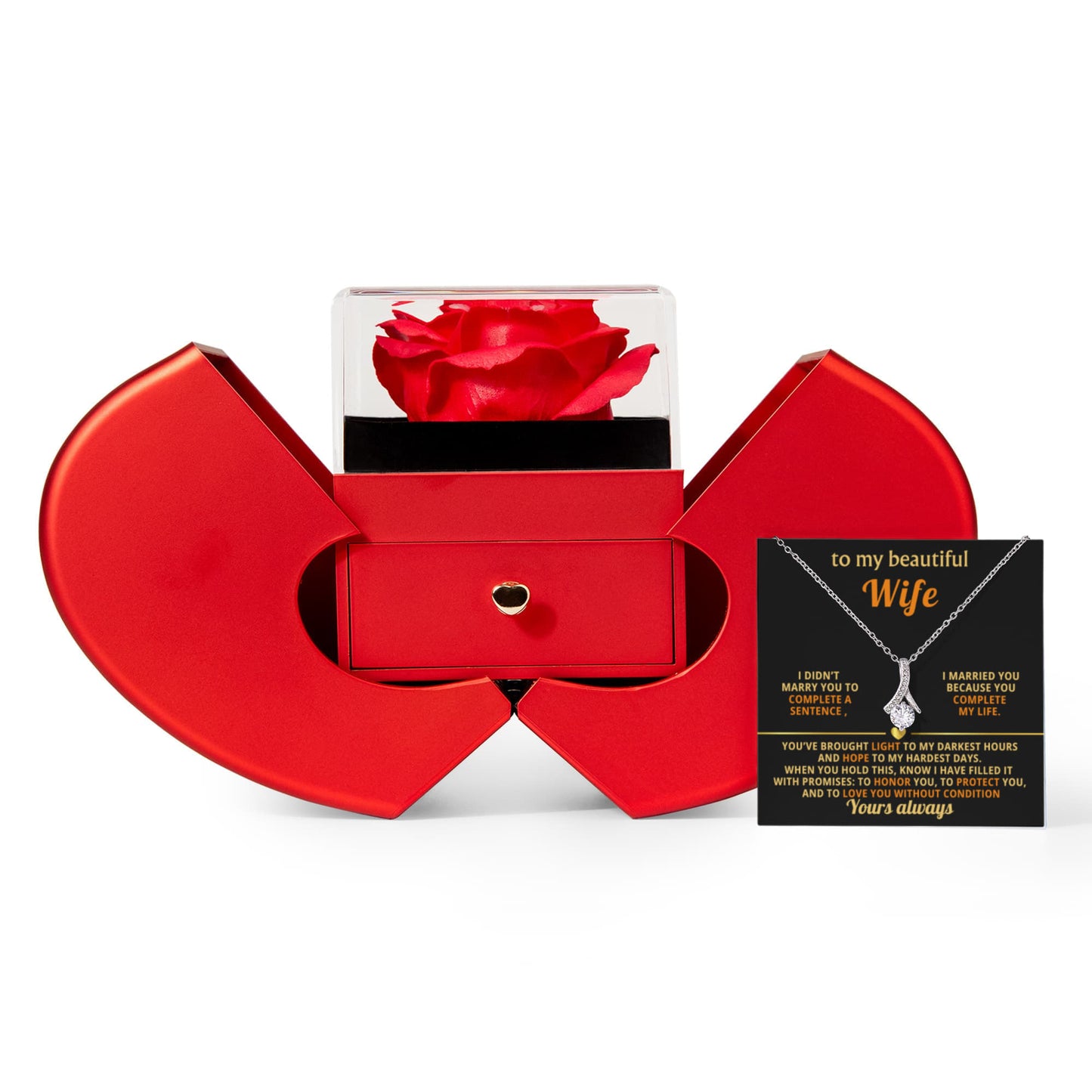 An meine wunderschöne Frau, rote Herz-Rosenbox – KT402