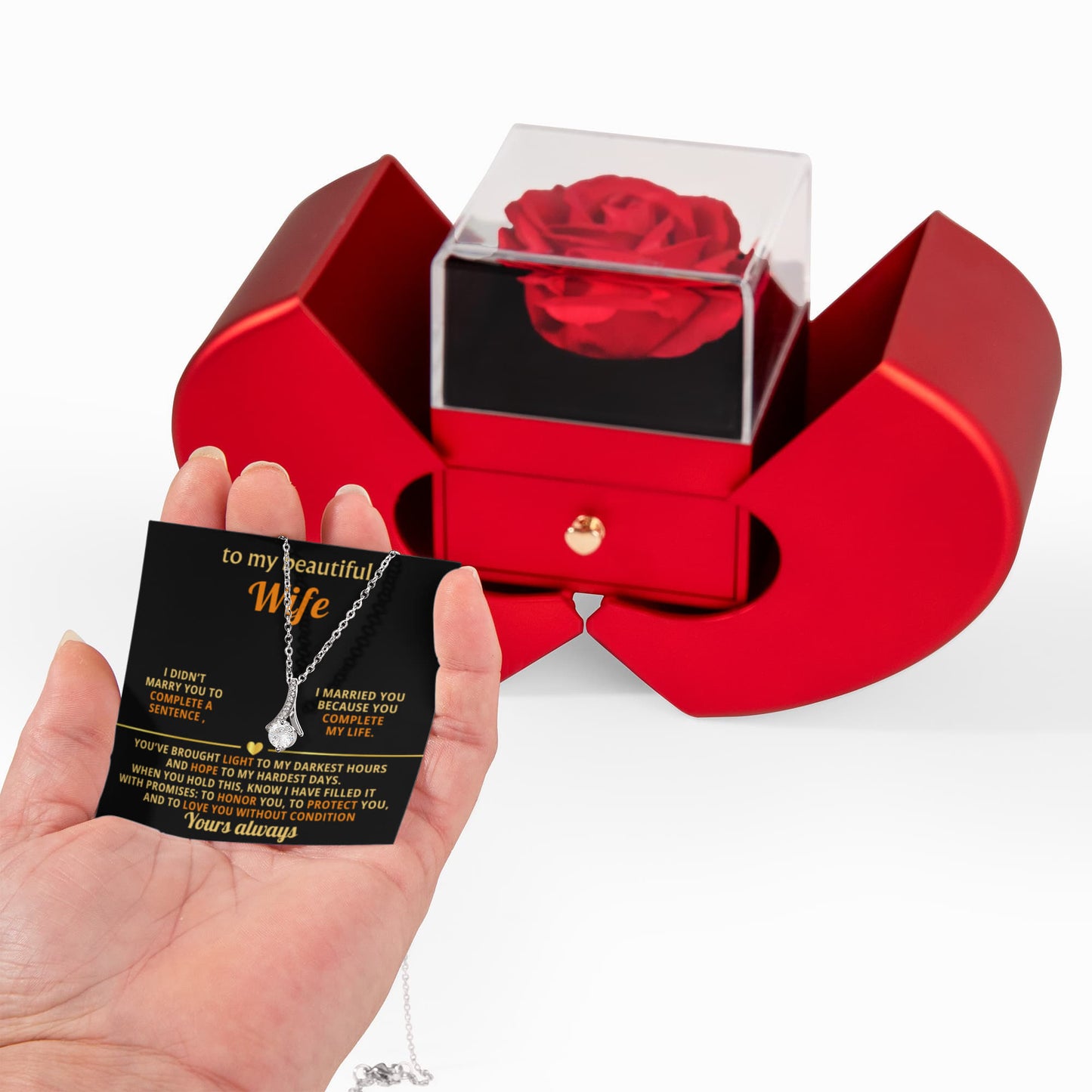 An meine wunderschöne Frau, rote Herz-Rosenbox – KT402